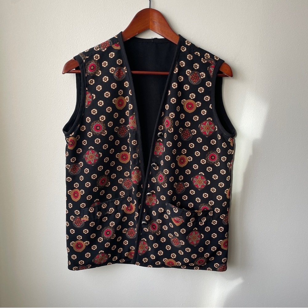 Vintage Retro Red and Orange Pattern Reversible Vest